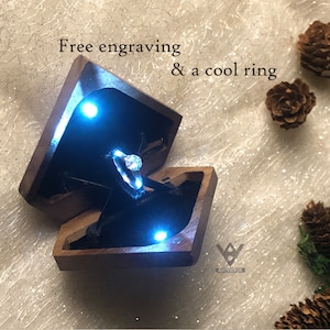 TWIN LIGHT Ring Box - Twist Ring Brace - Unique Ring Box  - Walnut Ring Box - Pentagon Ring Box for The Single Ring