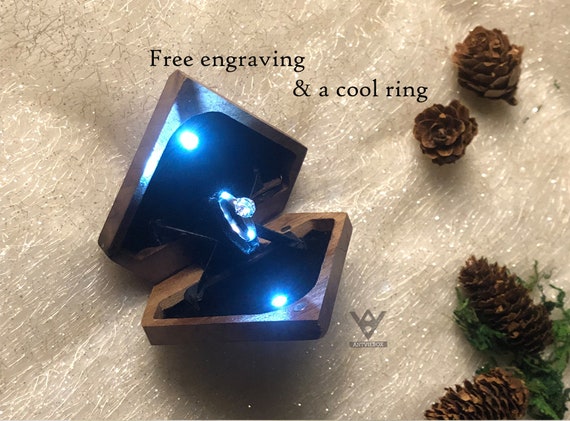 TWIN LIGHT Ring Box - Twist Ring Brace - Unique Ring Box  - Walnut Ring Box - Pentagon Ring Box for The Single Ring