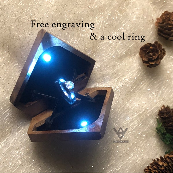 TWIN LIGHT Ring Box - Twist Ring Brace - Unique Ring Box - Noyer Ring Box - Pentagone Ring Box pour l'anneau unique