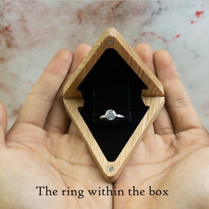 Slim Triangle Ring Box - Slim Engagement Ring Box -  Flip up Ring Box - Proposal ring box  - Wooden Ring Box - Yellow Wood Ring Box