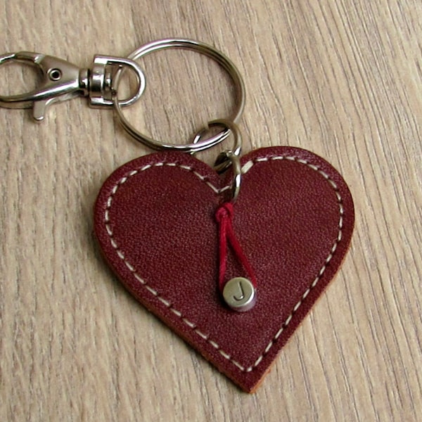 Key Fob Monogram, Custom Heart Leather Keychain, Leather Key Fob Wristlet, Heart Key Ring, Personalized Heart Keychain
