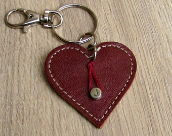 Key Fob Monogram, Custom Heart Leather Keychain, Leather Key Fob Wristlet, Heart Key Ring, Personalized Heart Keychain