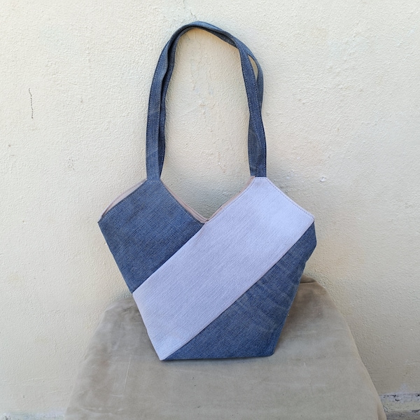 Recycled Blue Denim Handbag, Recycled, Blue Jean Shoulder Bag  Bag, Utility Everyday Bag, One Of The Kind Bag