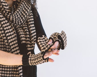 Houndstooth Convertible Mitts Pattern, Digital Crochet Pattern