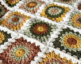 Penelope Baby Blanket, Sunflower Granny Square Blanket - Crochet Pattern