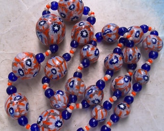 Art Deco Venetian Matched Star Cane Millefiori Bead Necklace