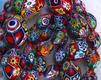 Art Deco Venetian Millefiori Moretti Glass Beads Necklace