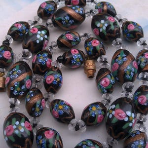 Antique Venetian Aventurine Roses Fancy Trade  Beads Glass Necklace  26 inches