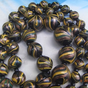 Antique Venetian Aventurine Feather Glass Trade Fancy Bead Necklace SUPER LONG