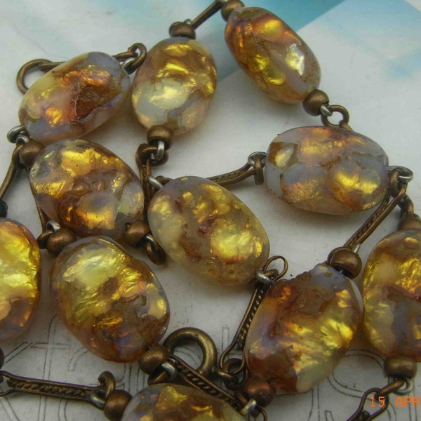 Collier Art Deco Boho Matte Opalescent Foil Glass Tab Beads