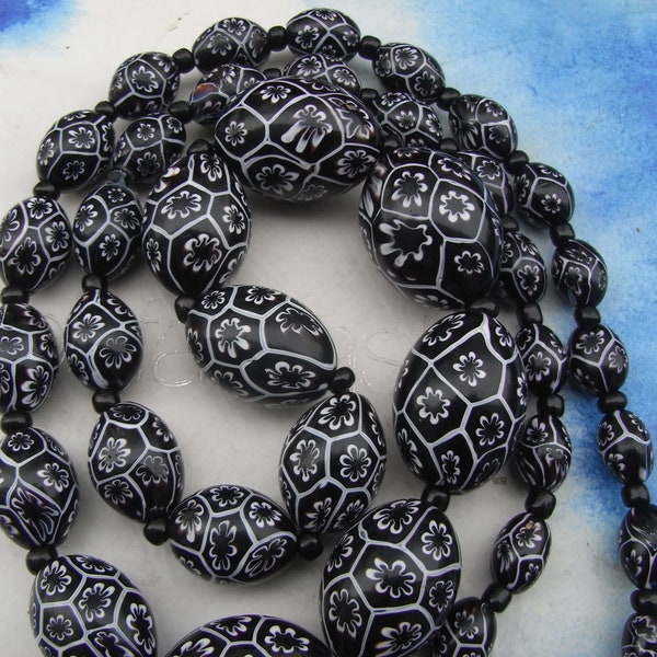 RESERVED Art Deco Venetian Matched Monochrome Moretti Millefiori Glass Bead Necklace