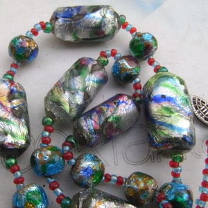 Art Deco Bohemian Rainbow Foil Glass Beads Necklace