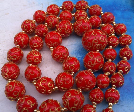 Art Deco Venetian Lampwork Long Glass Wedding Cake Bead Necklace