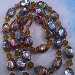 Art Deco Bohemian Pastel Foil Glass Tri-colour Beads Necklace