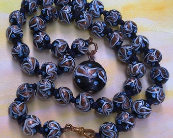 Antique Venetian Aventurine Feather Fancy Trade Beads Necklace and Earrings