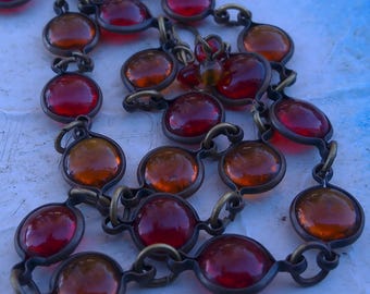 Art Deco  Ruby Red and Topaz Paste  Glass Bezel Set Necklace
