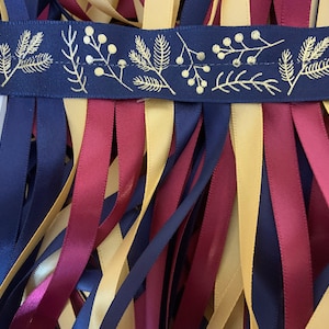 Handmade Christmas Ribbon Curtain: Navy, Burgundy, Gold Doorway Decor