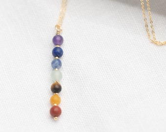 Natural chakra gemstone necklace, delicate chakra, 7 chakra necklace, 7 energy point necklace