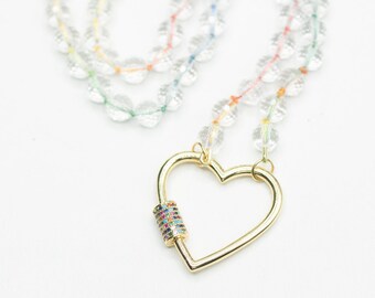 Quartz Necklace on Rainbow Thread with decorative clasp