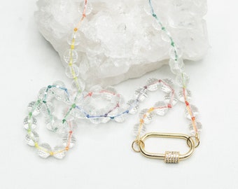 Quartz Necklace on Rainbow Thread with decorative clasp