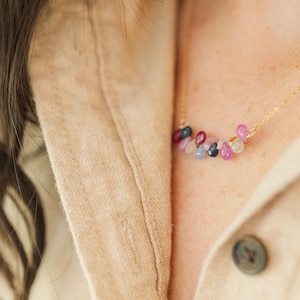 Multicolored Sapphire Necklace: 14K Gold Filled September Birthstone
