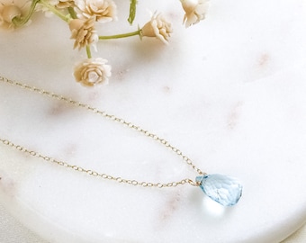 Blue Topaz Necklace | Dainty Gemstone Pendant | Delicate Blue Gemstone Necklace | Gift for Mom | Gift for Her | December Birthstone Necklace