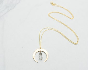 Herkimer diamond and half moon necklace