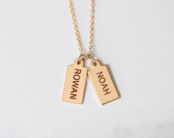 Engraved Name Necklace | Custom Engraved Initials Tag Necklace | 14K Gold Filled Tags | Mother's Day  | Gift for her | Engraved Date Jewelry