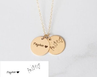 Custom Engraved Necklace | Personalized Handwriting Jewelry | 14K Gold Filled Pendant | Mother's Day  | Gift for her | Memorial Jewelry