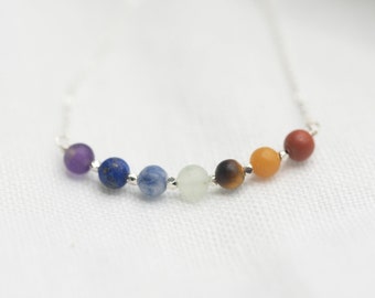 Natural chakra gemstone necklace, delicate chakra, 7 chakra necklace, 7 energy point necklace