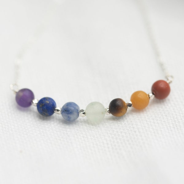 Natural chakra gemstone necklace, delicate chakra, 7 chakra necklace, 7 energy point necklace