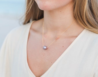 Lavender Edison Pearl Necklace | Natural freshwater purple pearl | Delicate bridesmaid jewelry | Bridal wedding pendant | Floating pearl
