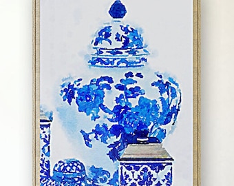 blue and white chinoiserie jars, original painting