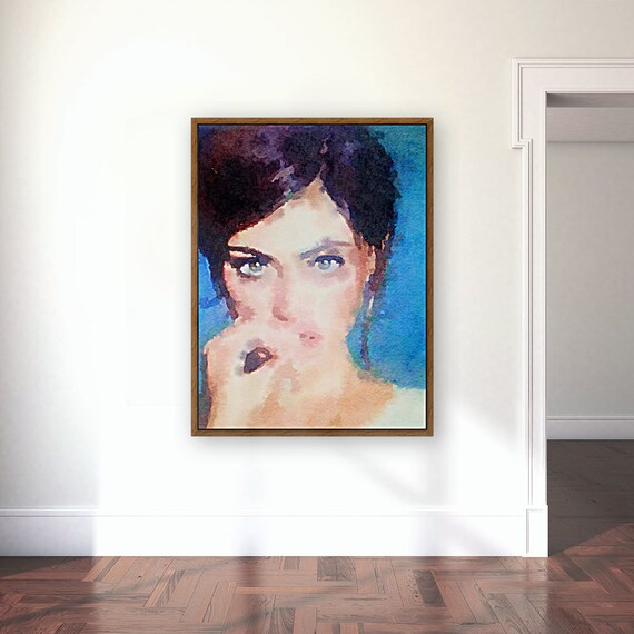 Mischief, watercolor painting, large vibrant painting, feminine portrait