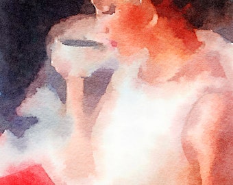 Quarantine, original watercolor painting, feminine portrait, large vibrant artwork