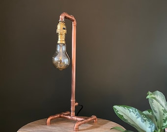 Copper Lamp Table - Edison Bulb - Steampunk Copper Pipe Light - Handmade - Copper Wedding Anniversary - Fathers Day Gift