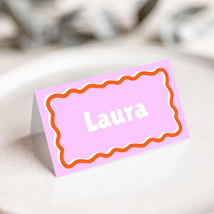 Wavy Place Card Template: Pink Squiggle Design (Instant Canva Download)
