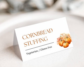 Thanksgiving-Food-Karten: Herbstkürbis-Buffetetiketten (bearbeitbare Vorlage)