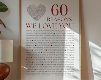 60 Reasons We Love You, 60th Birthday Printable Gift, Custom 50th Birthday Present, Custom 40th Birthday Party Decor, 60th Anniversary Gift