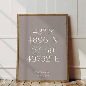 Lage Koordinaten Druck, niedliches Einweihungsgeschenk, Zuhause, süßes Zuhause, wo alles begann, Andenken, druckbare GPS-Wanddekoration, minimalistisches Schild