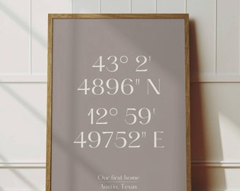 Impresión de coordenadas de ubicación, bonito regalo de inauguración, hogar, dulce hogar, recuerdo de dónde empezó todo, decoración de pared con GPS imprimible, letrero minimalista