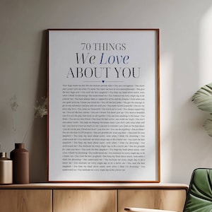 70 Things We Love About You, Print Gift for Bday Man or Woman - Personalized Poster Print Gift, Custom Surprise for Milestone Birthday Party