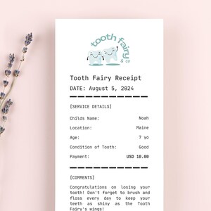 Modèle sur toile modifiable personnalisé fée des dents, lettre imprimable pour dent perdue, certificat de dent perdue à accès instantané, édition de livre de souvenirs