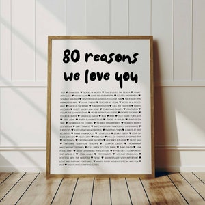 80 Reasons We Love You - Custom Poster for Birthday for Mom Dad Brother Sister, 70th Birthday Party Man Gift Idea, Custom Gift For Grandpa
