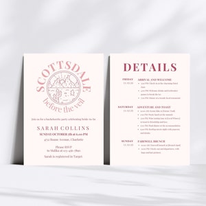 Scottsdale Bachelorette Itinerary & Invitation: Editable Arizona Bach Party (Digital Download)