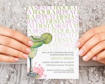Fiesta Siesta Tequila Repeat Bachelorette Party Invitation and Itinerary Template, Editable Beach Bridal Weekend Invite Canva Editable