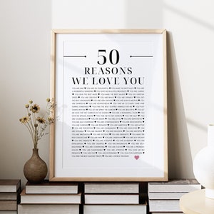 50 Reasons We Love You 50th Bday Woman - Personalized Poster Printable Gift, Custom Gift for Milestone Birthday, 50 Birthday Decor Wall Art