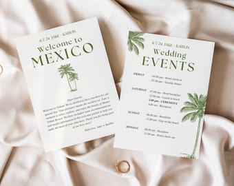Modern Minimalist Welcome Letter & Timeline Template, Destination Wedding Info, Mexico Wedding Order of Events, Itinerary - Card and Mobile
