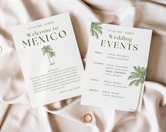 Modern Minimalist Welcome Letter & Timeline Template, Destination Wedding Info, Mexico Wedding Order of Events, Itinerary - Card and Mobile