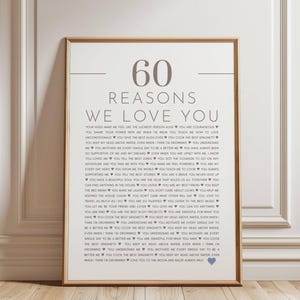 60 Reasons We Love You Digital, 50 Reasons we love you Printable PDF, Personalized Poster, Custom 40th Birthday Gift, 60th Anniversary Gift